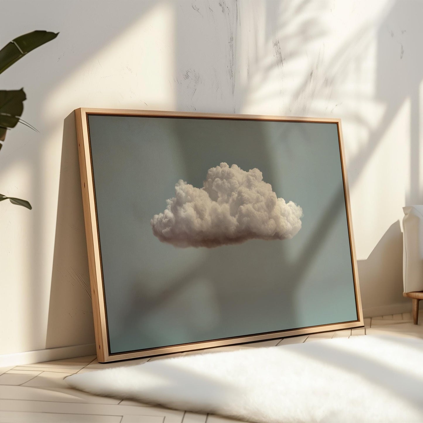 Minimalist Sky Painting – Cloud Canvas Art | Large Cotton Canvas, Floating Wood Frame