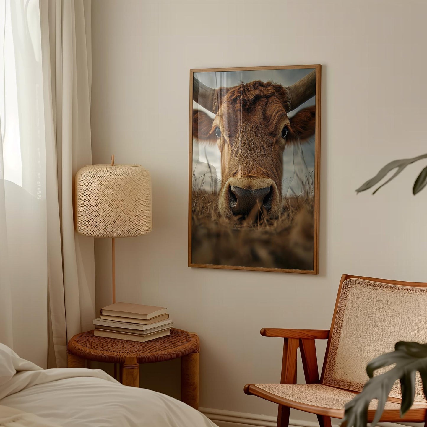 Highland Cow Poster – Rustic Farm Animal Art in Earthy Brown Tones