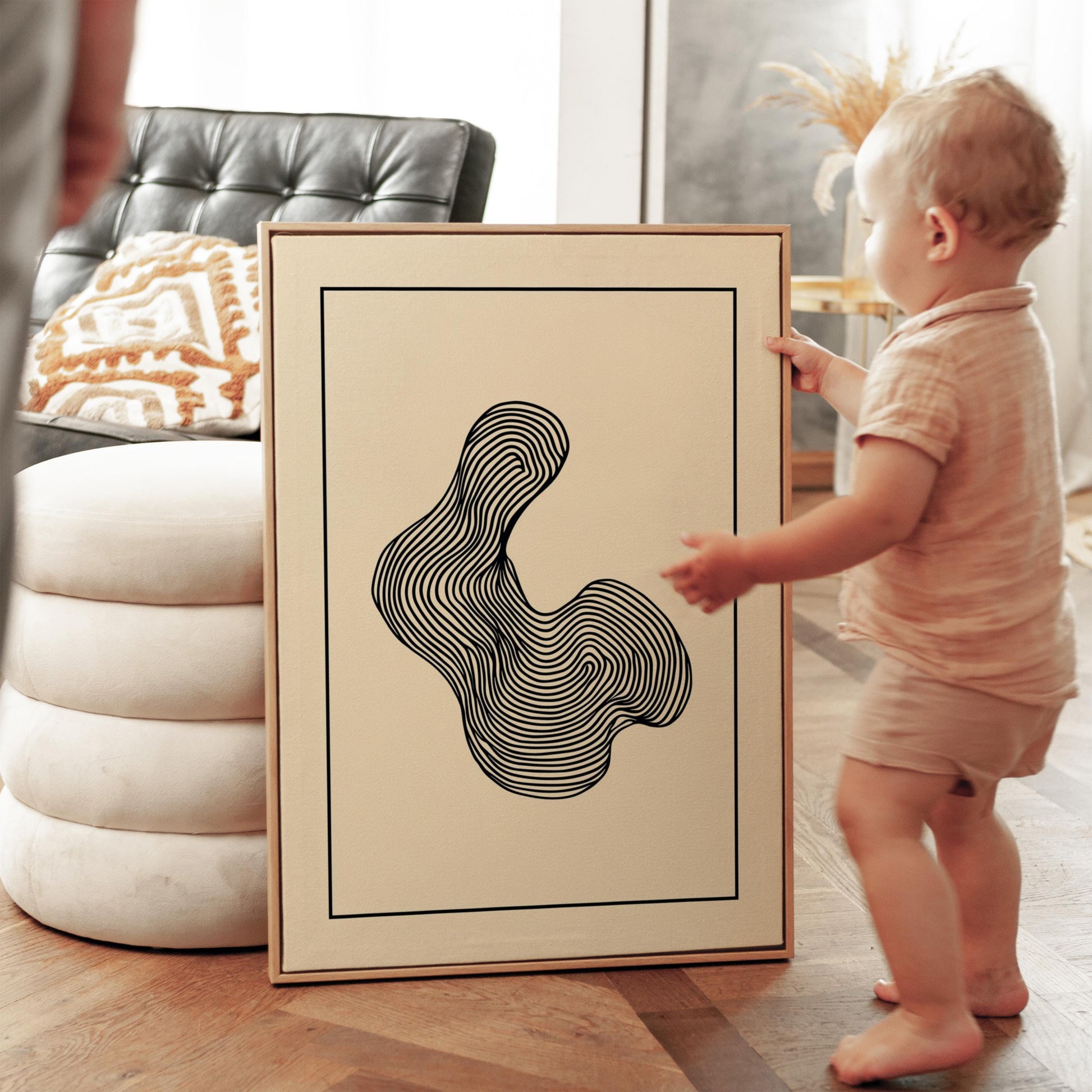 Minimalist Abstract Line Art Canvas Print Black and White Modern Geometric Wall Decor for Living Room or Office