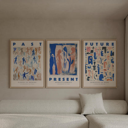 Past Present Future Canvas Wall Art Set of 3 Modern Abstract Posters Timeless Decor Inspirational Gift for Living Room or Office