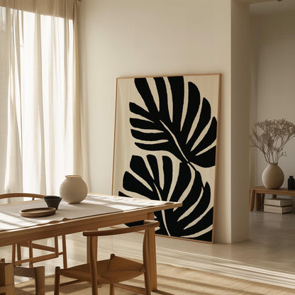 Monstera Leaf Canvas Art Black and White Botanical Print for Dining Room or Bedroom, Minimalist Nature Wall Decor