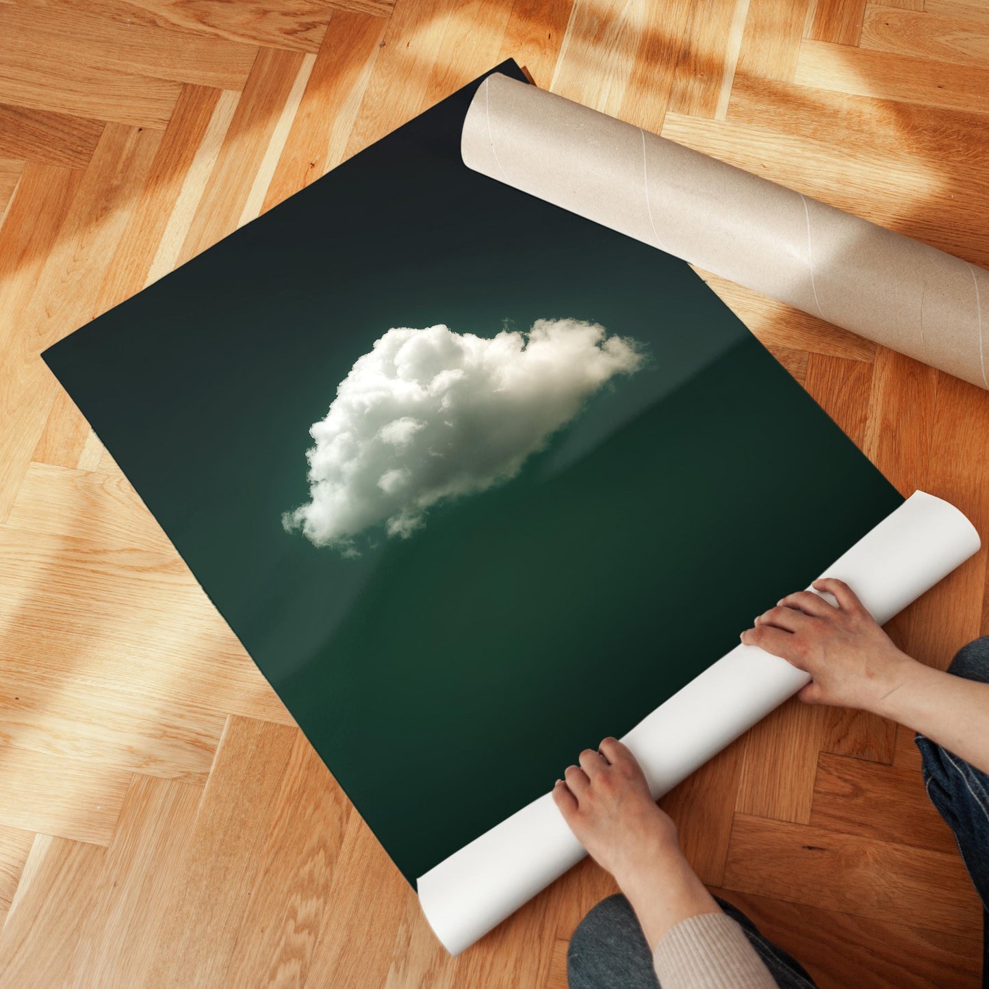 Emerald Green Wall Art - Abstract Minimalist Home Decor | Framed Floating Wood Print