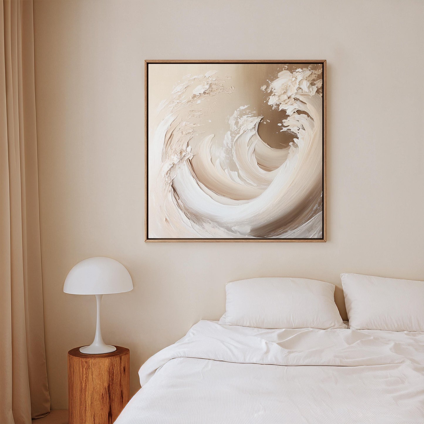 Canvas Wall Art - Beige Wave Painting | Modern Canvas Print With Floating Wood Frame