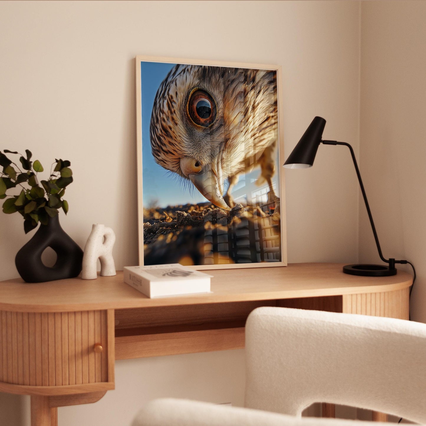 Bird Wall Art | Modern Nature Art Print with Bird Eye Close-Up in Warm Tones