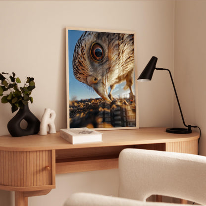 Bird Wall Art | Modern Nature Art Print with Bird Eye Close-Up in Warm Tones