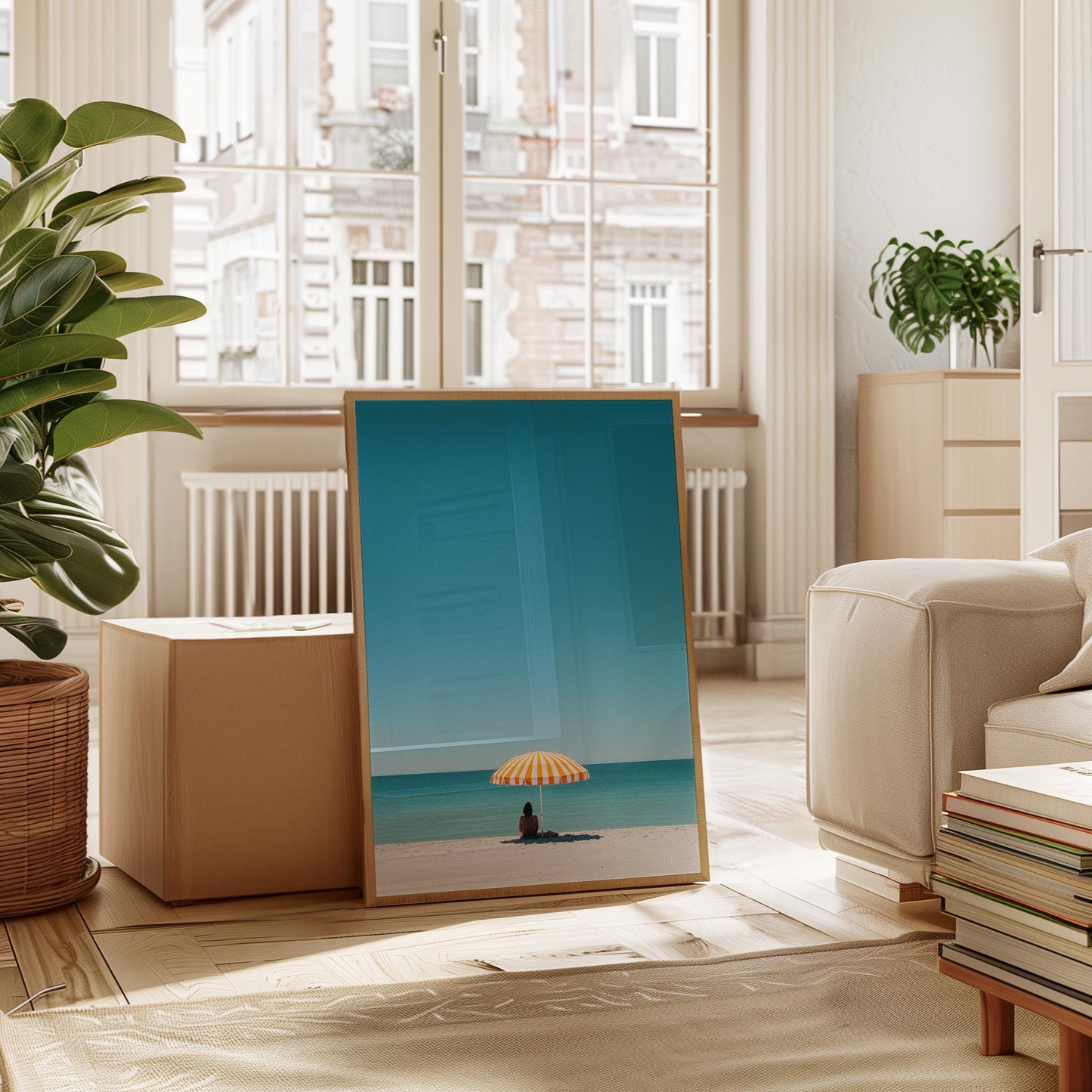 Beach Umbrella Poster - Minimalist Coastal Wall Art With Turquoise Ocean Photography