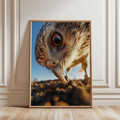 Bird Wall Art | Modern Nature Art Print with Bird Eye Close-Up in Warm Tones