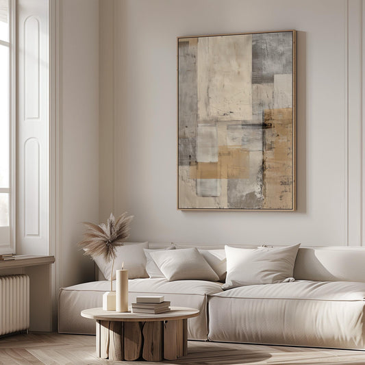 Abstract Landscape Wall Art – Neutral Earth Tones on Cotton Canvas Print with Floating Wood Frame