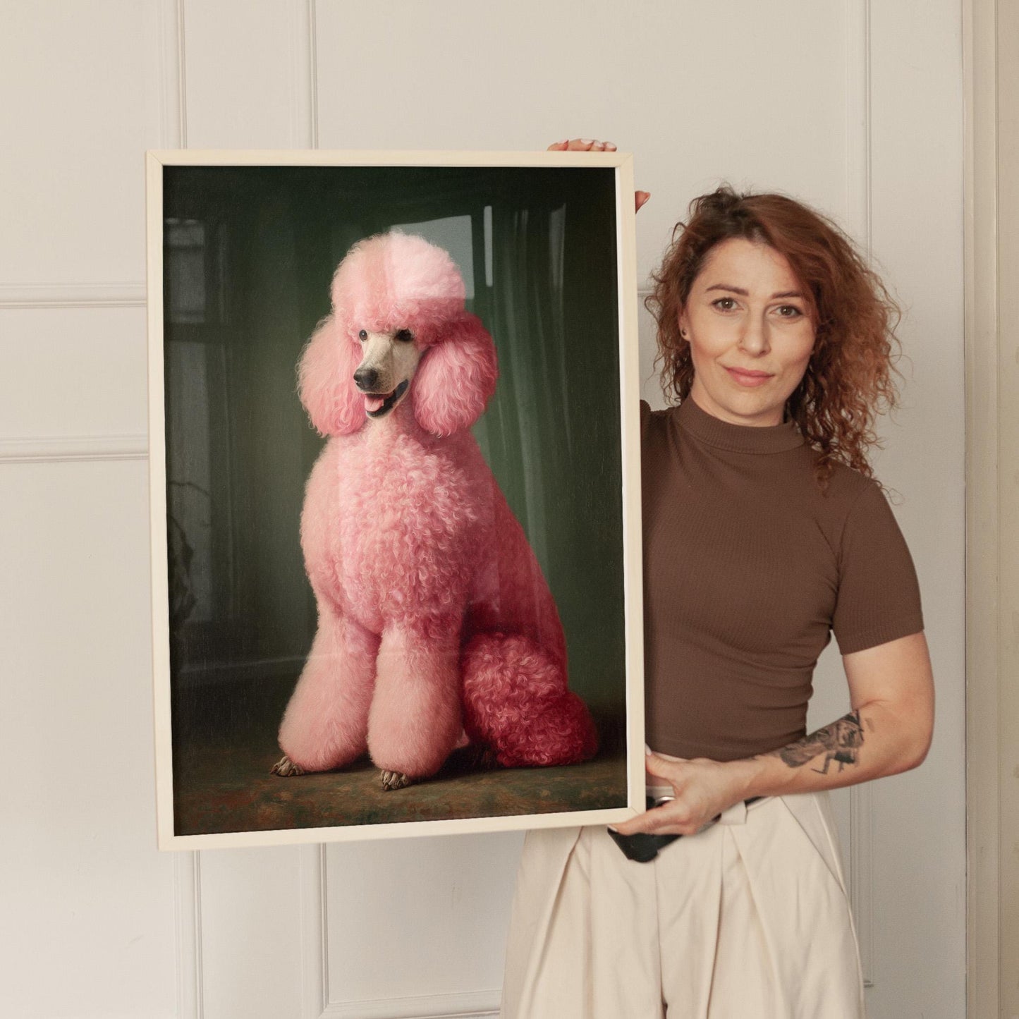 Emerald Green Poodle Art – Maximalist Dog Decor | Framed Canvas Print