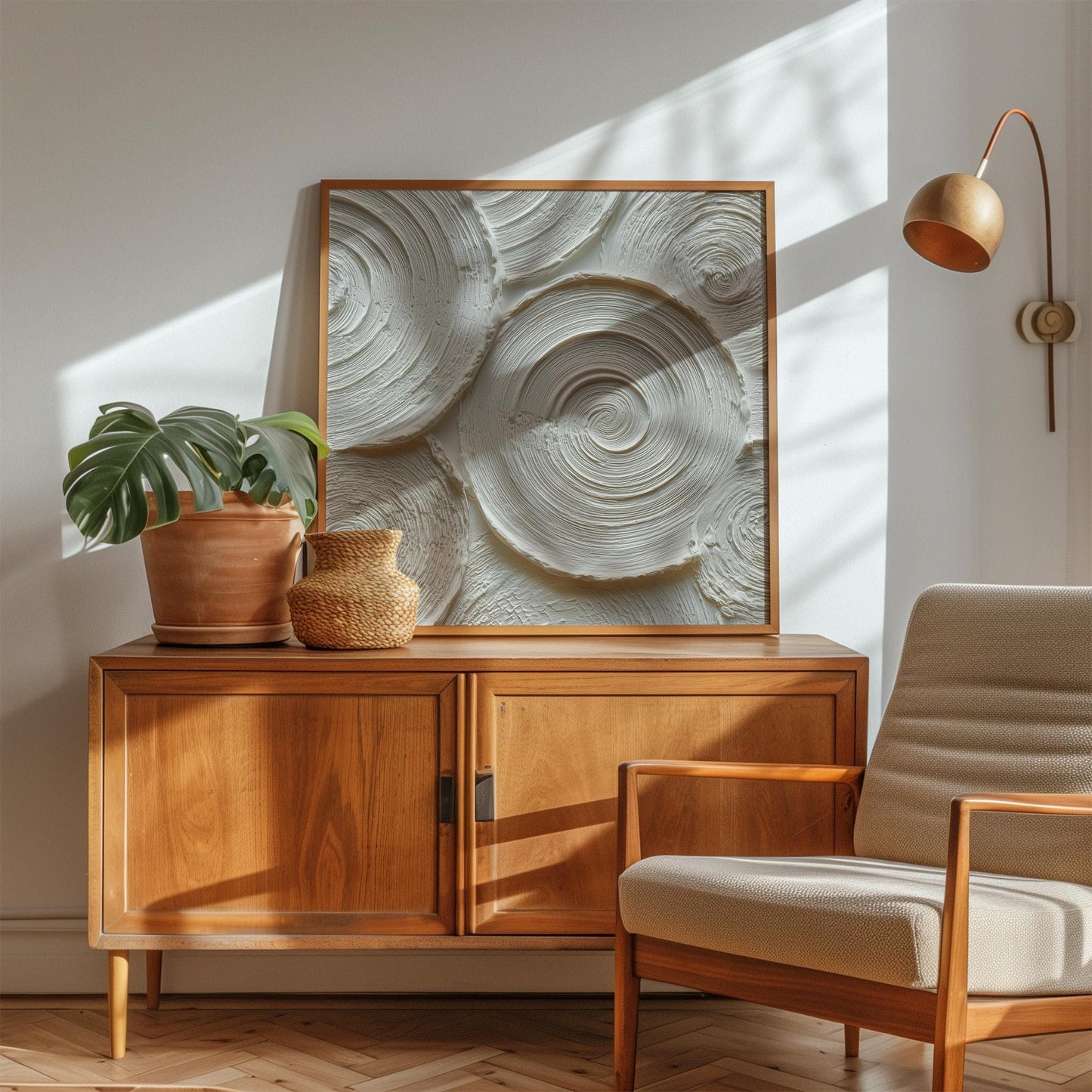 Abstract Circle Canvas | Large Square Canvas - Neutral Beige Modern Wall Art