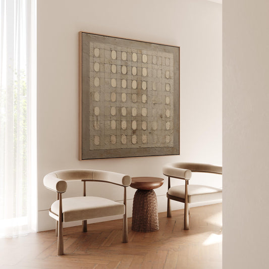 Minimalist Geometric Canvas Wall Art, Neutral Textured Pattern Painting, Square Abstract Artwork for Modern Living Room or Office