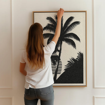 Palm Tree Canvas Art Black and White Tropical Print for Living Room or Office, Minimal Coastal Wall Decor