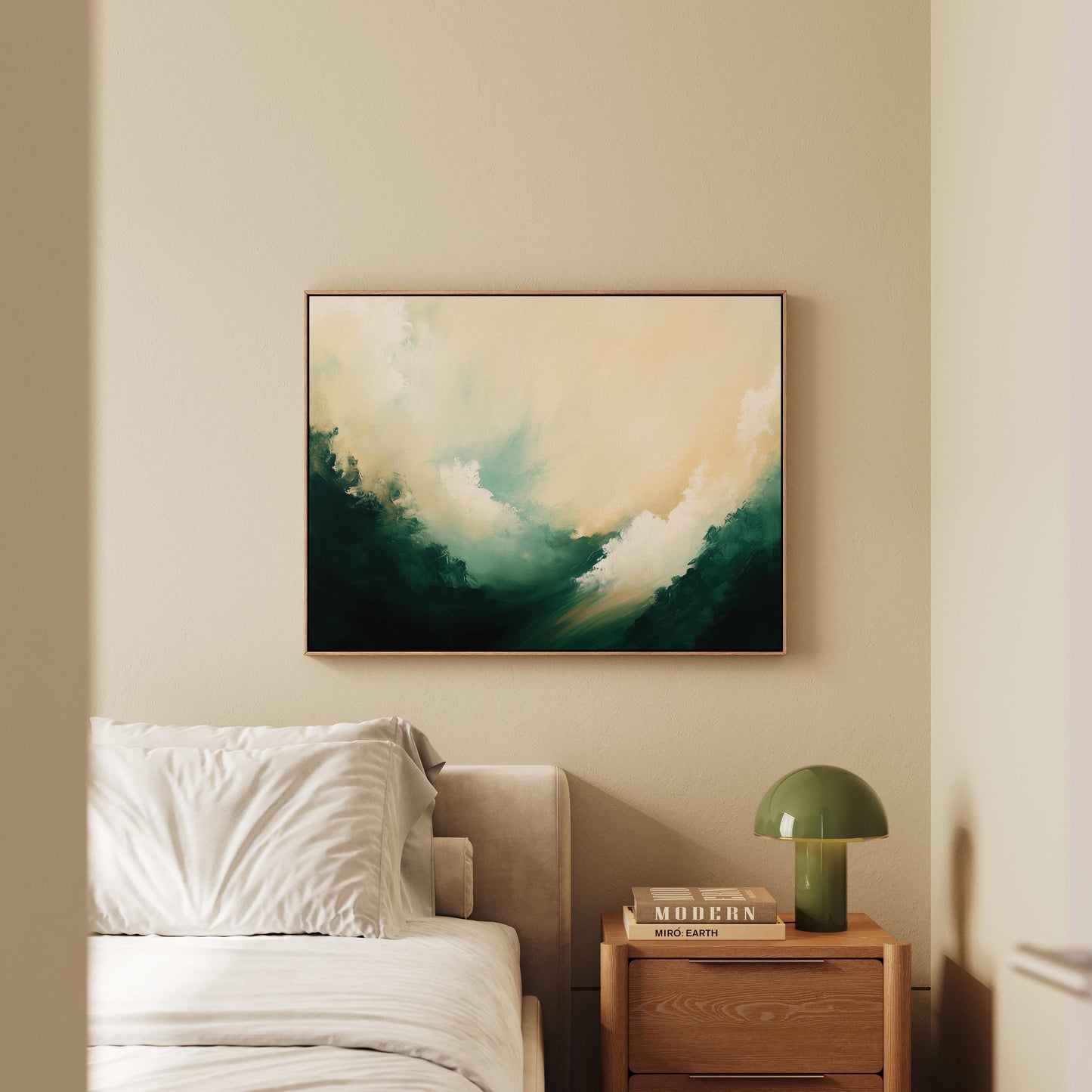 Abstract Canvas Art – Large Green Beige Artwork | Framed or Unframed Minimalist Wall Decor