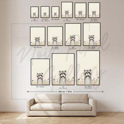 Raccoon Nursery Art Print - Whimsical Woodland Animal Art for Children's Rooms