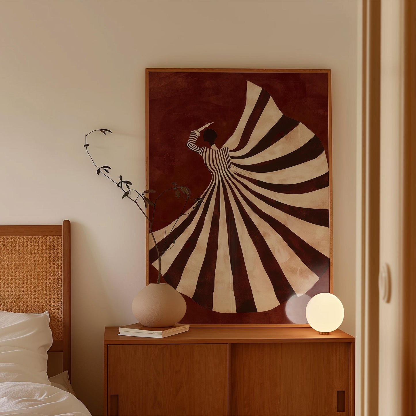 Abstract Woman Art Print: Striped Dress, Modern Wall Decor