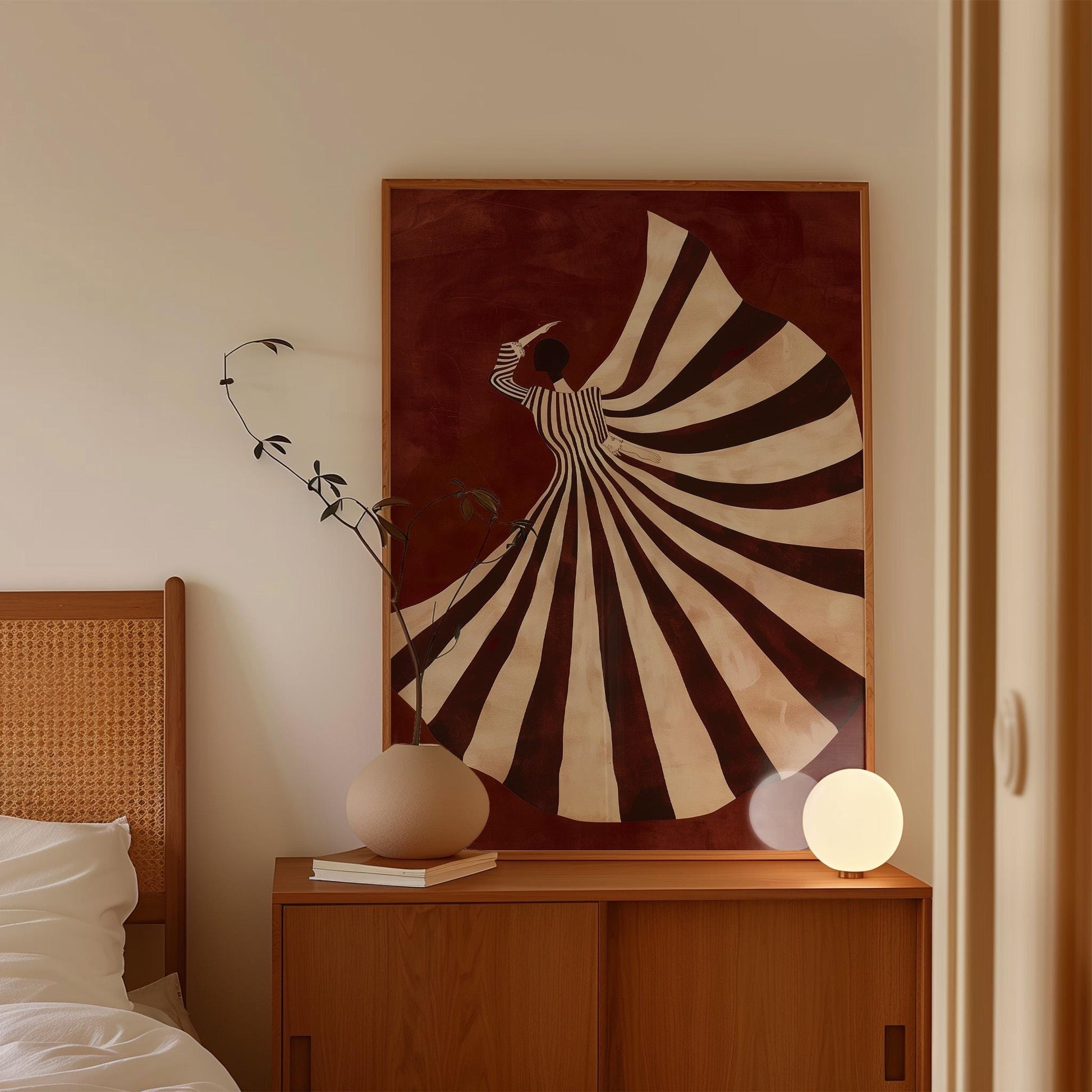 Abstract Woman Art Print: Striped Dress, Modern Wall Decor