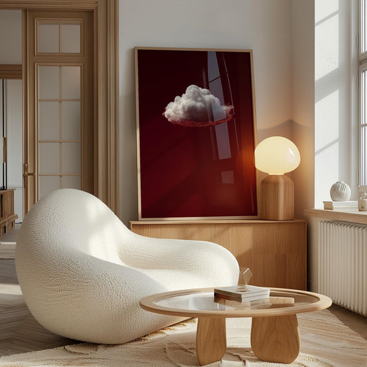 Minimalist Sky Wall Decor – Deep Red Cloud Art Print on Gallery Style Canvas