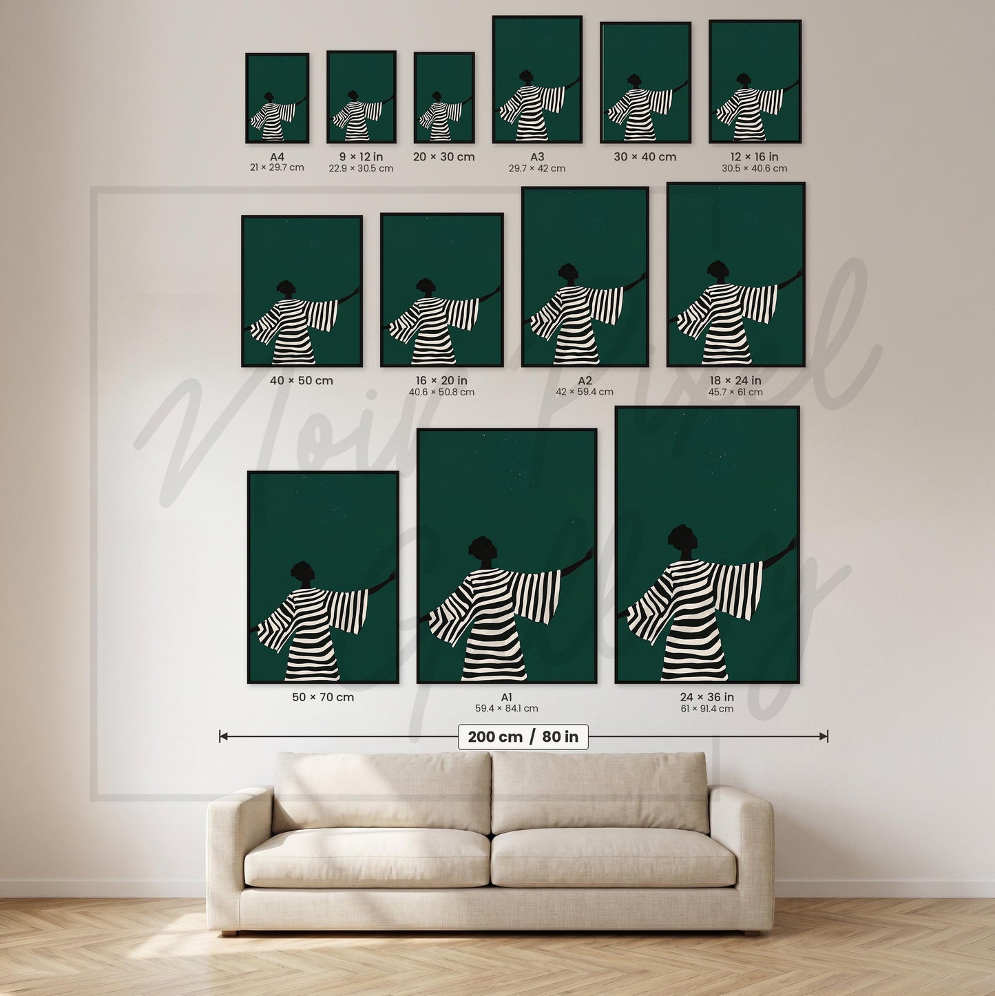 Minimalist Wall Art | Emerald Green Striped Silhouette Fashion Art Print