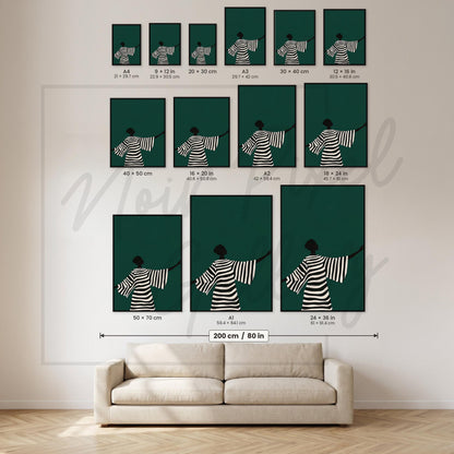 Minimalist Wall Art | Emerald Green Striped Silhouette Fashion Art Print
