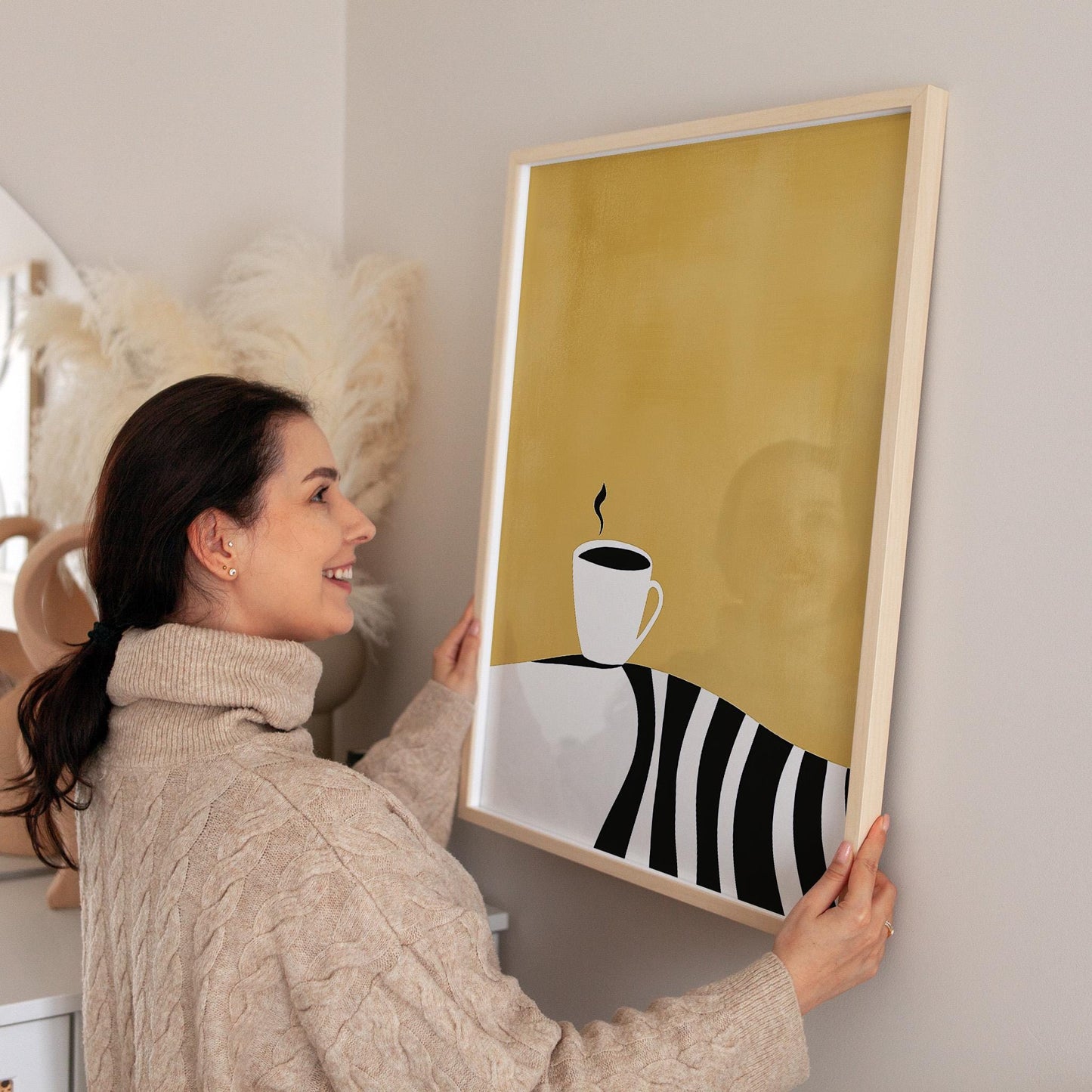 Coffee Cup Wall Art - Minimalist Kitchen Art | Modern Coffee Print Canvas