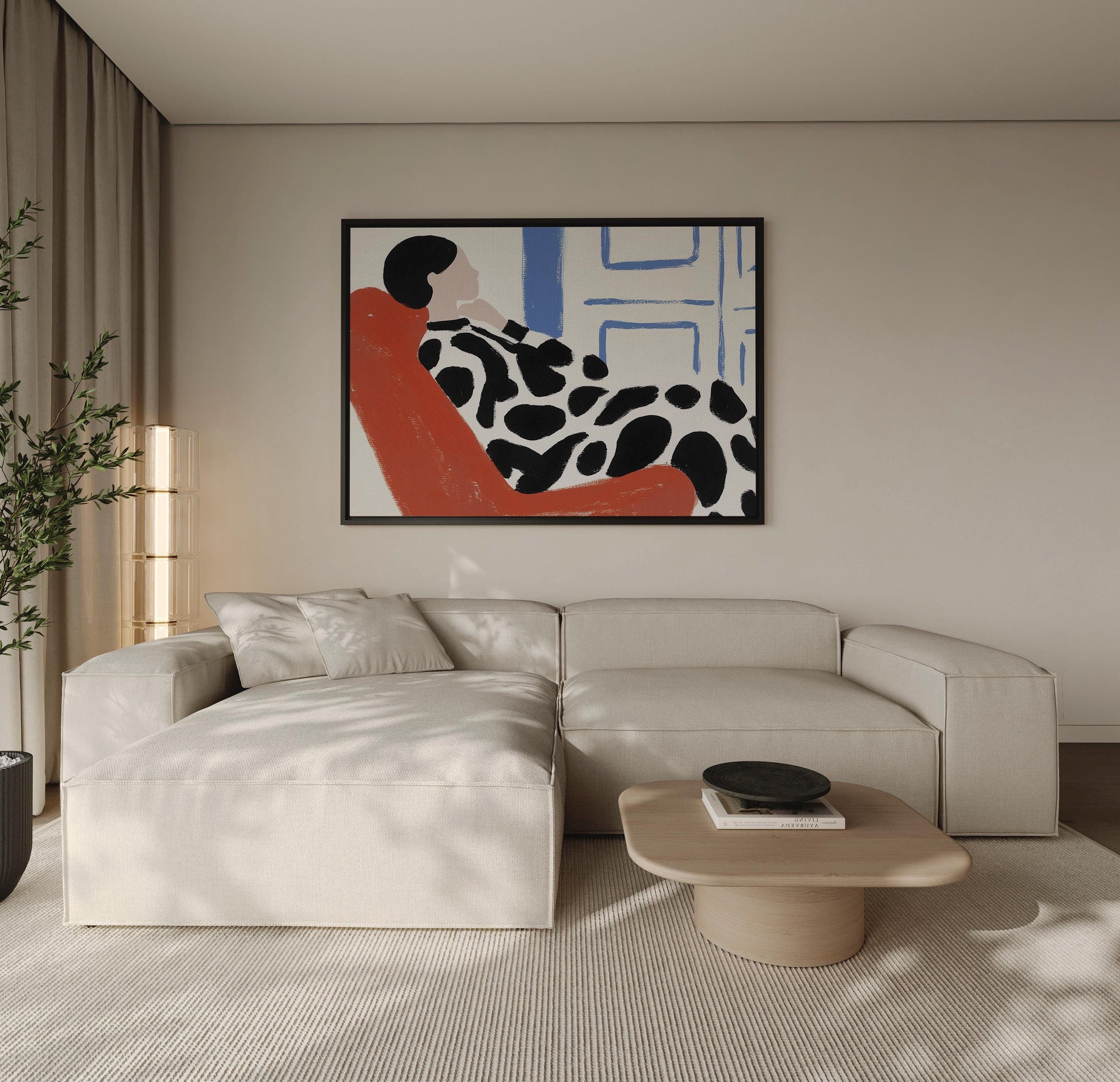 Giclée Canvas Print Woman in Red Chair Modern Figurative Abstract Wall Art for Living Room or Bedroom, Stylish Minimalist Home Decor