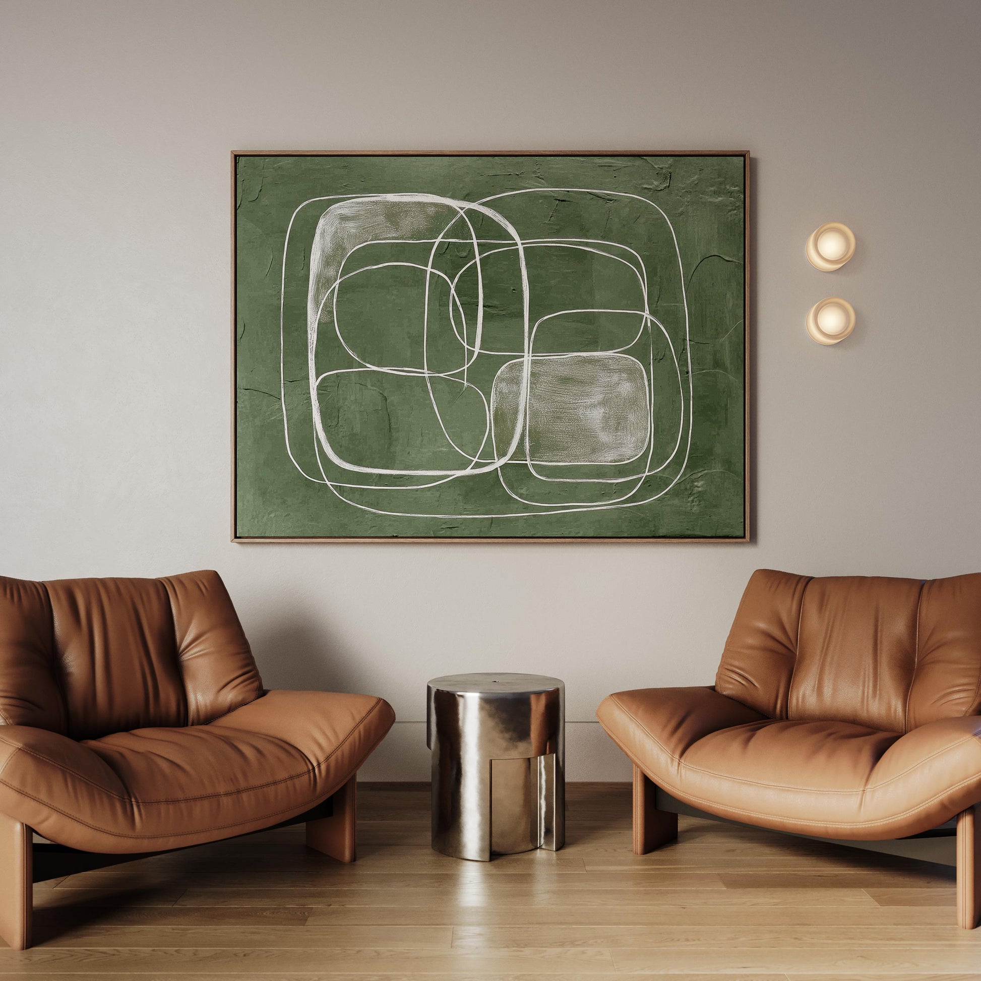 Green Abstract Line Giclée Canvas Print Textured Minimal Wall Art for Living Room or Office Decor