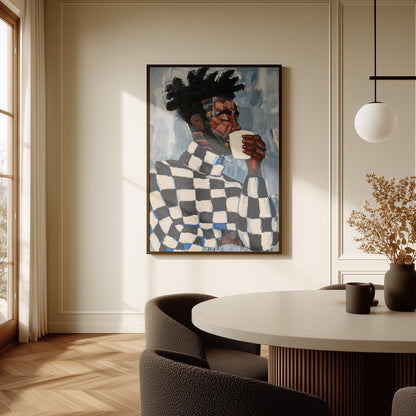 Modern Portrait of Man with Coffee Cup Abstract Wall Art Canvas Print Contemporary Artwork for Living Room Dining Room Office