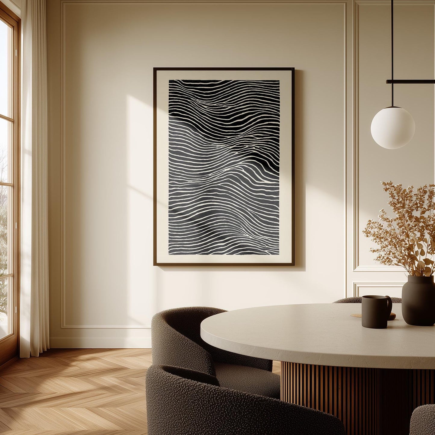Black and White Line Abstract Canvas Print Modern Minimalist Wave Art for Bedroom or Office Wall