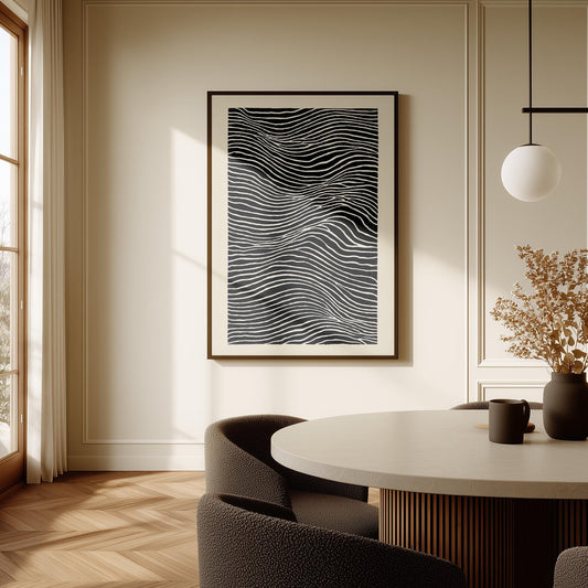 Black and White Line Abstract Canvas Print Modern Minimalist Wave Art for Bedroom or Office Wall