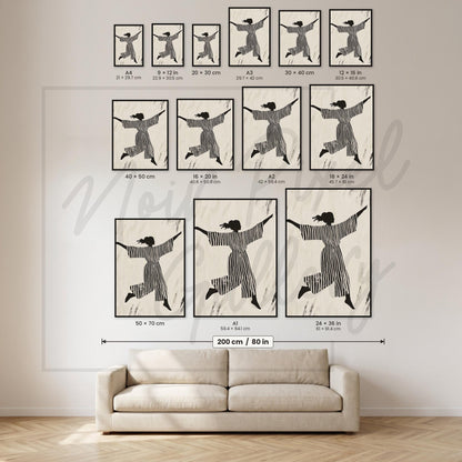 Silhouette Dance Poster – Black White Print on Fine Art Paper, Retro Design