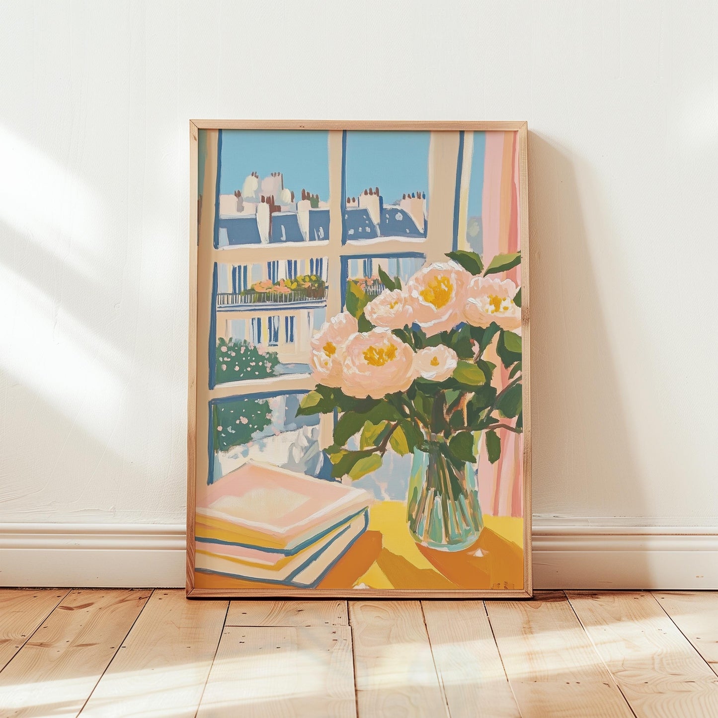 Peony Wall Art Print – Parisian Rooftop Art With Floral Bedroom Decor