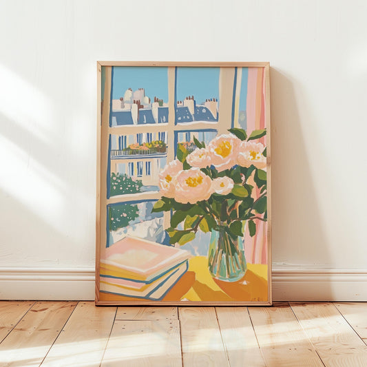 Peony Wall Art Print – Parisian Rooftop Art With Floral Bedroom Decor