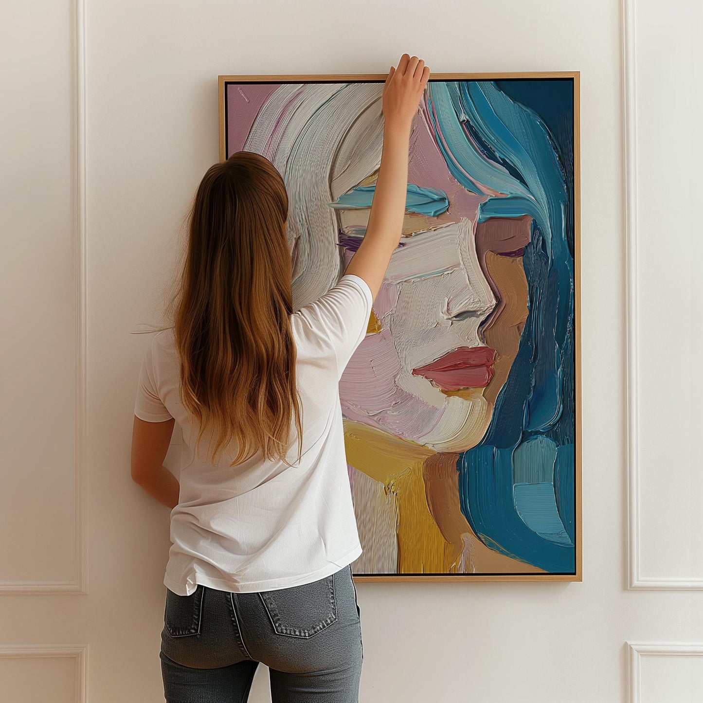 Colorful Figurative Canvas Wall Art – Modern Abstract Portrait Giclée Print with Floating Frame