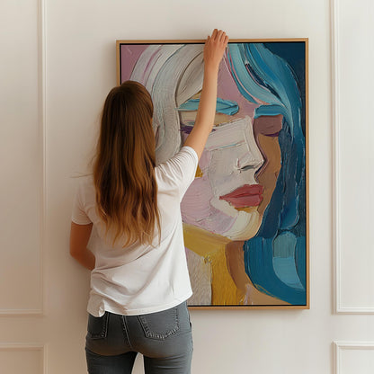 Colorful Figurative Canvas Wall Art – Modern Abstract Portrait Giclée Print with Floating Frame