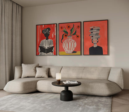 Abstract Woman Canvas | Modern Canvas Prints Set of 3 – Floating Wood Frame