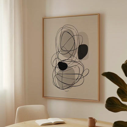 Minimal Line Art Giclée Canvas Print in Black and Neutral Tones Modern Abstract Wall Decor for Living Room or Office