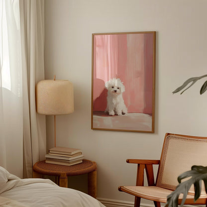 Maltese Puppy Art Print – Pink Blush Nursery Wall Decor | Minimalist Pet Art