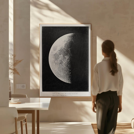 Moon Wall Art Black and White Canvas Print Astronomy Poster Lunar Phase Vintage Style Large Bedroom or Living Room Decor