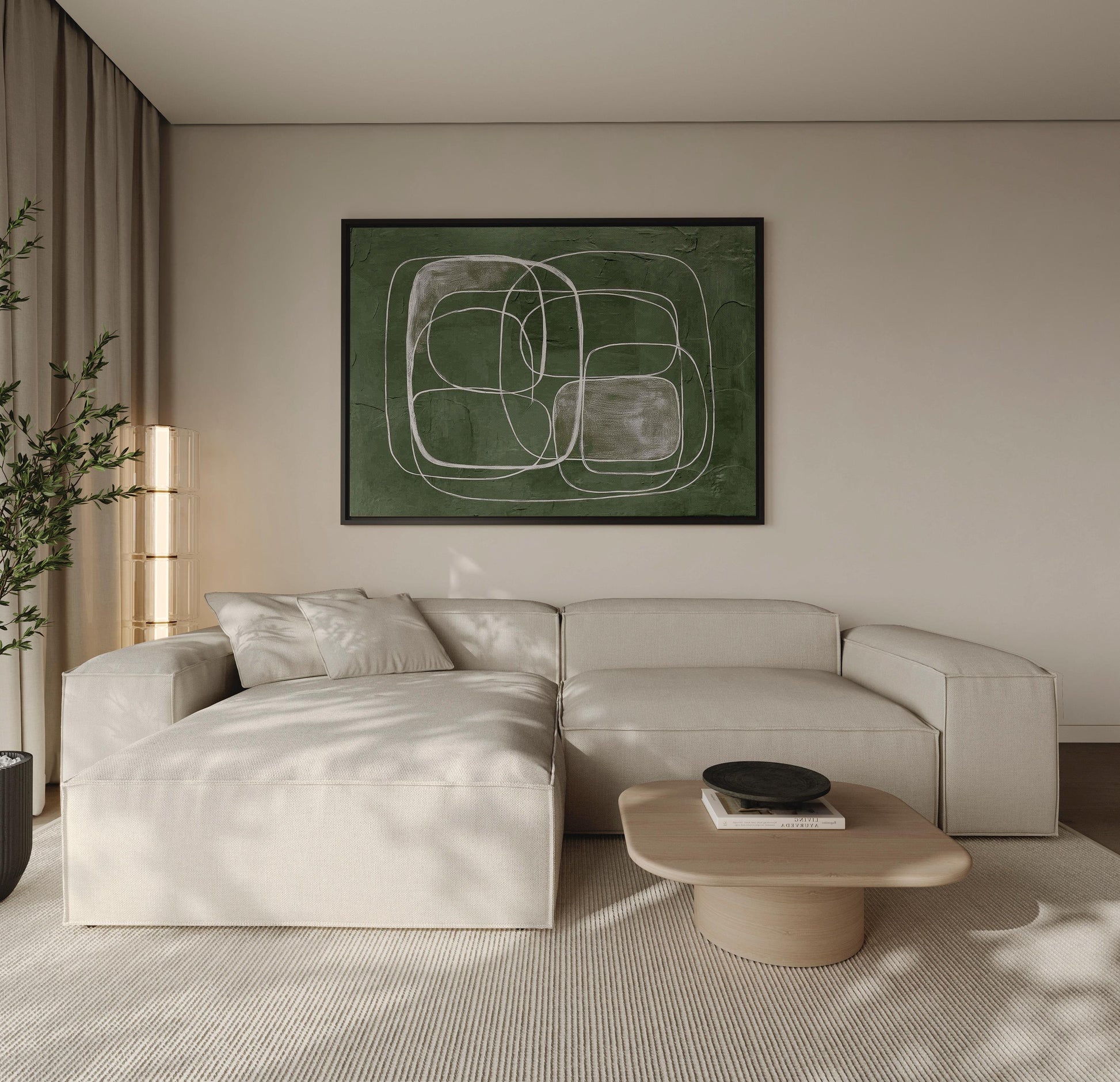 Green Abstract Line Giclée Canvas Print Textured Minimal Wall Art for Living Room or Office Decor