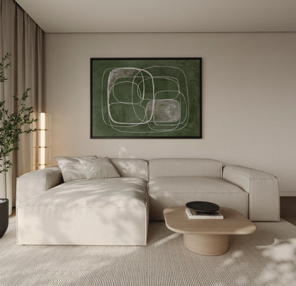 Green Abstract Line Giclée Canvas Print Textured Minimal Wall Art for Living Room or Office Decor