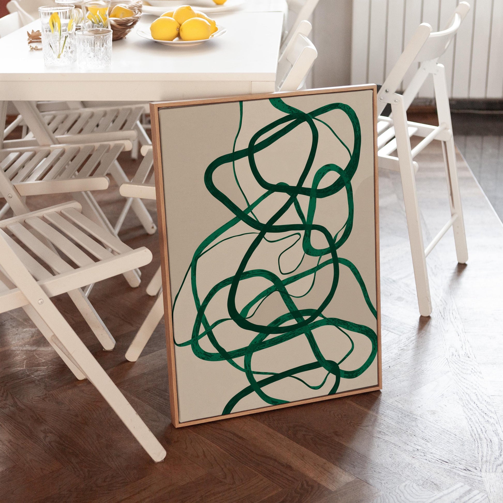 Green Abstract Line Giclée Canvas Print Modern Minimal Wall Art for Scandinavian or Contemporary Home