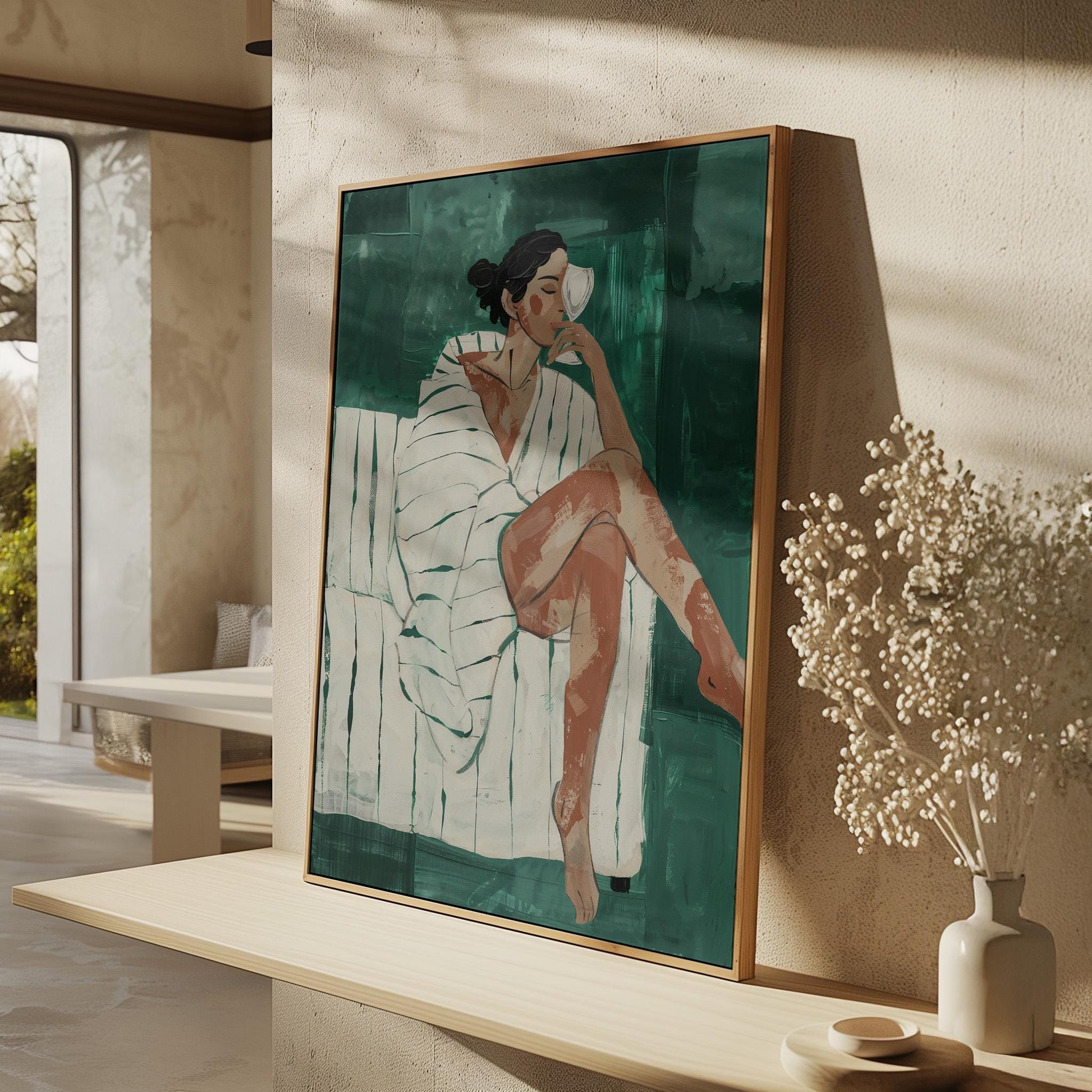 Woman Relaxing Canvas Wall Art Modern Minimalist Abstract Figure Large Print for Bedroom or Living Room