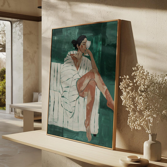 Woman Relaxing Canvas Wall Art Modern Minimalist Abstract Figure Large Print for Bedroom or Living Room