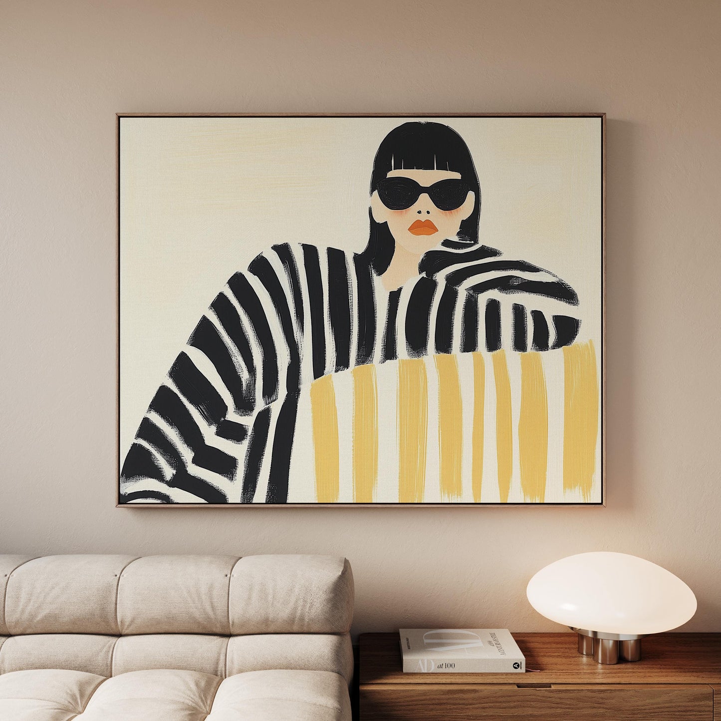 Giclée Canvas Print Woman in Sunglasses Modern Figurative Abstract Wall Art Minimalist Fashion Style for Bedroom or Living Room