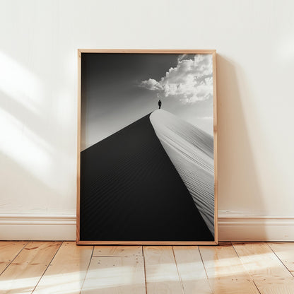 Minimalist Sand Dune Art - Black and White Desert Print | Modern Monochrome Wall Decor