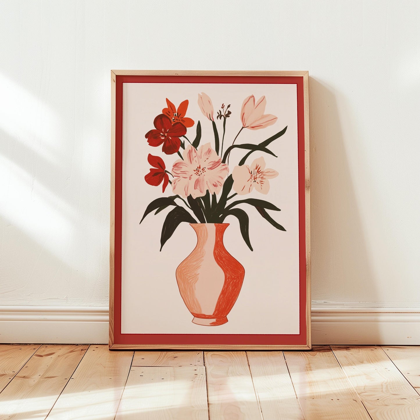 Floral Wall Art Print - Modern Botanical Art With Terracotta Vase Decor