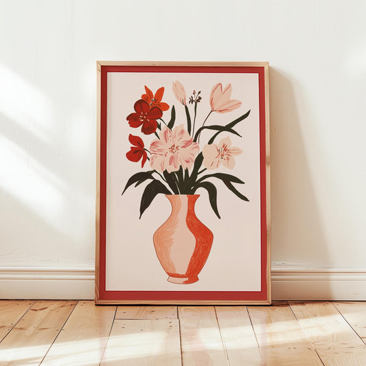 Floral Wall Art Print - Modern Botanical Art With Terracotta Vase Decor