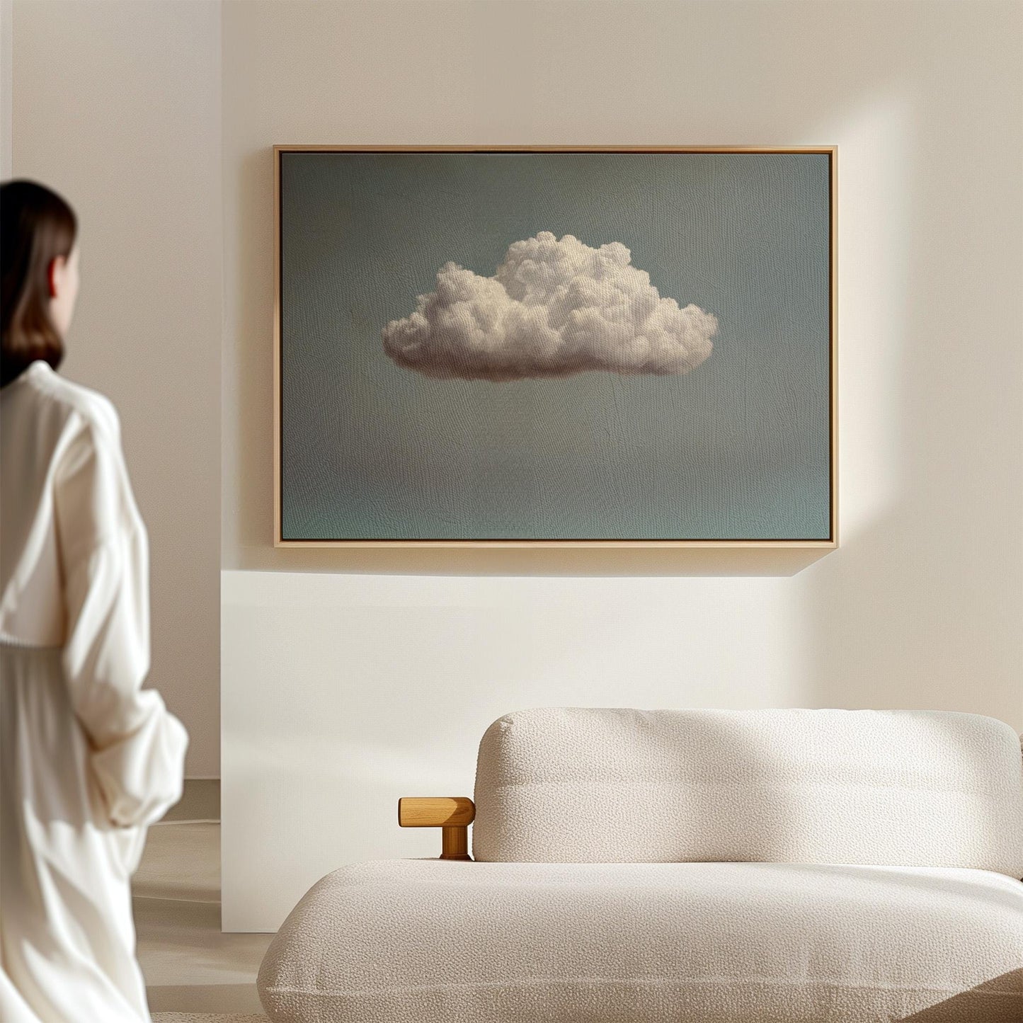 Minimalist Sky Painting – Cloud Canvas Art | Large Cotton Canvas, Floating Wood Frame