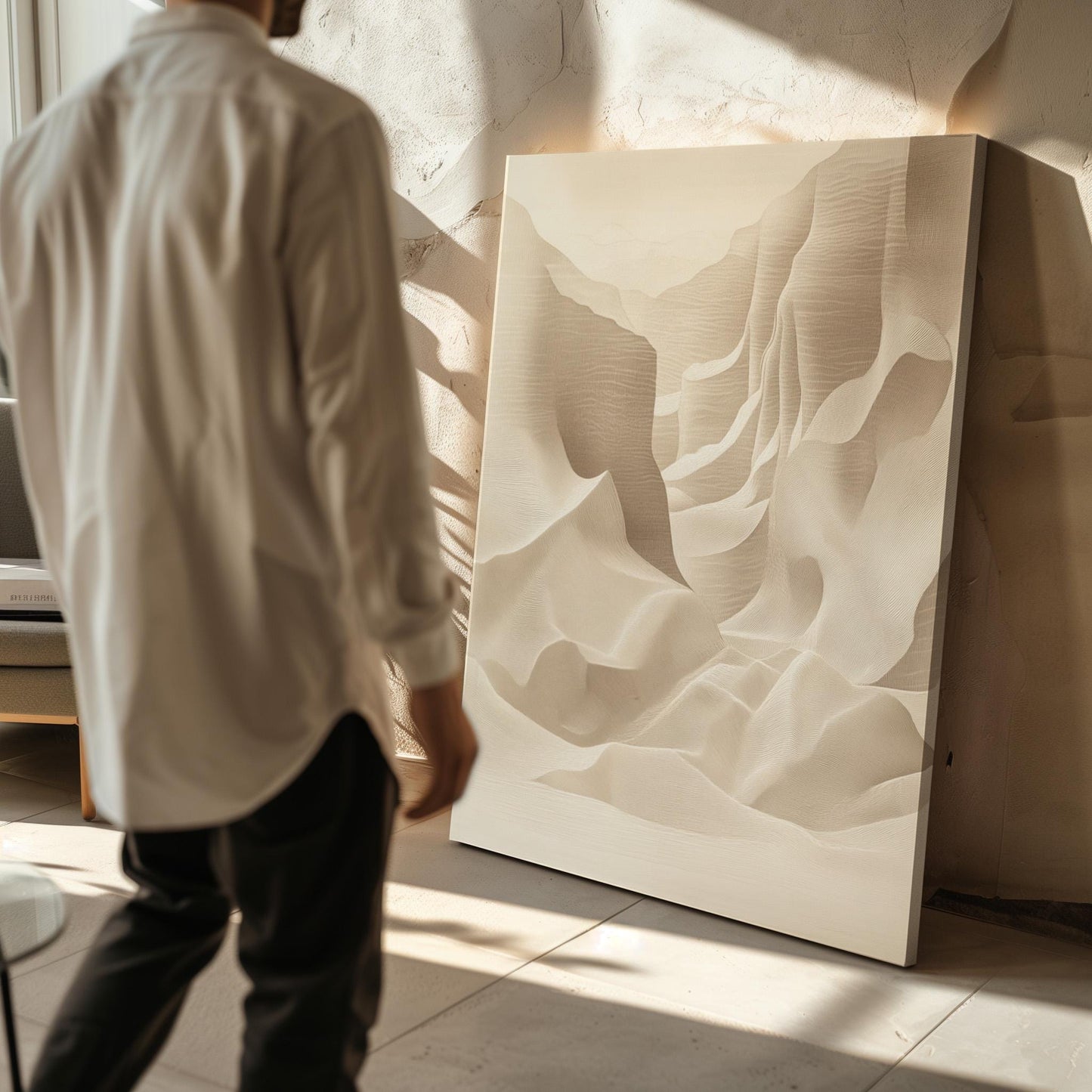 Beige Abstract Canyon Canvas Print Modern Neutral Wall Art for Living Room or Bedroom Decor