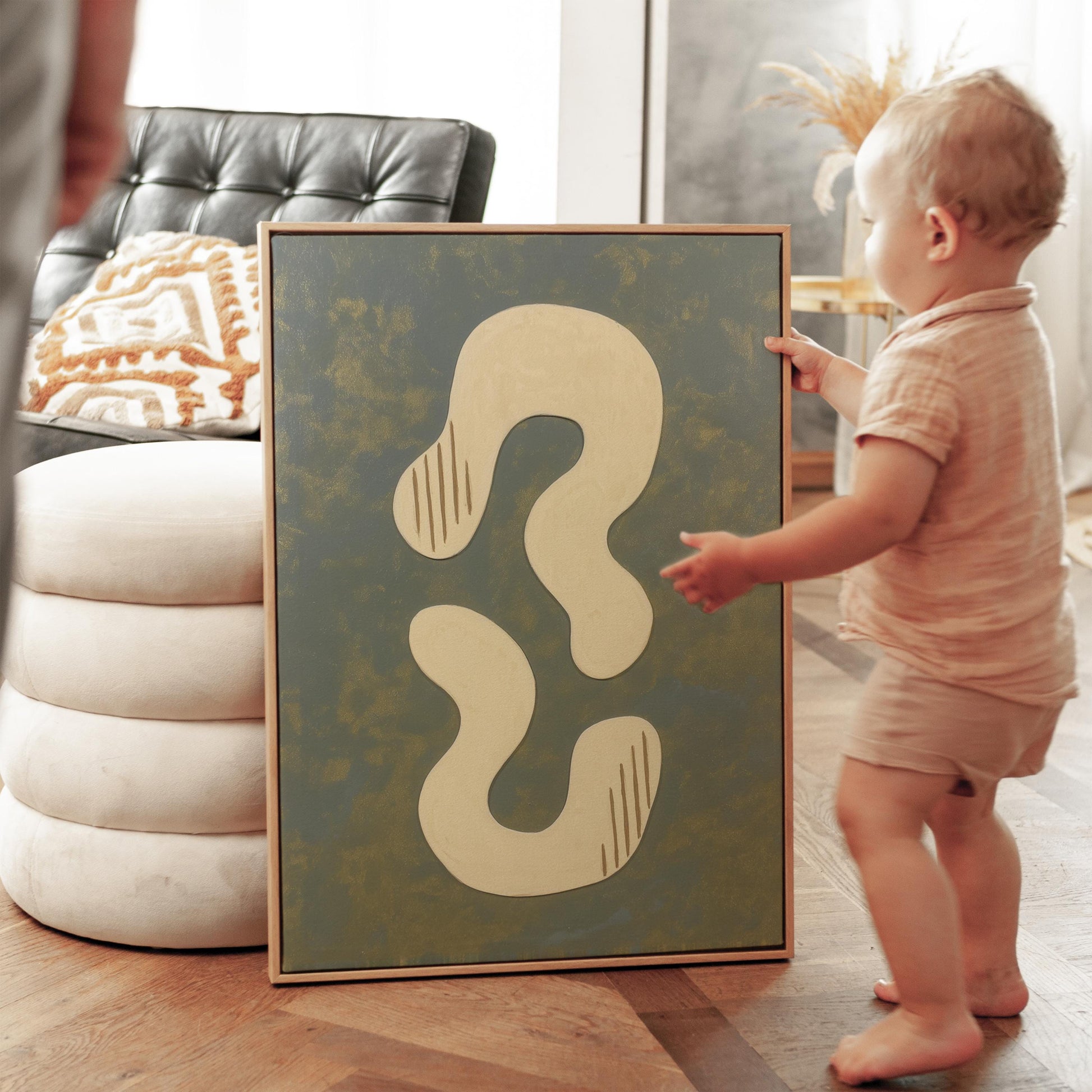 Abstract Blue and Beige Giclée Canvas Print with Soft Organic Shapes Modern Art for Minimalist Living Room or Studio Decor